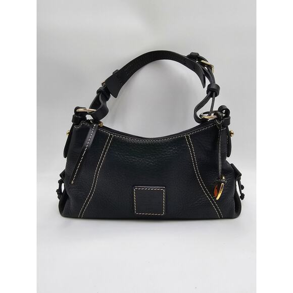 Y2K Dooney & Bourke Black Pebbled Leather Mini East West Slouch Hobo Duck Charm - Picture 1 of 14
